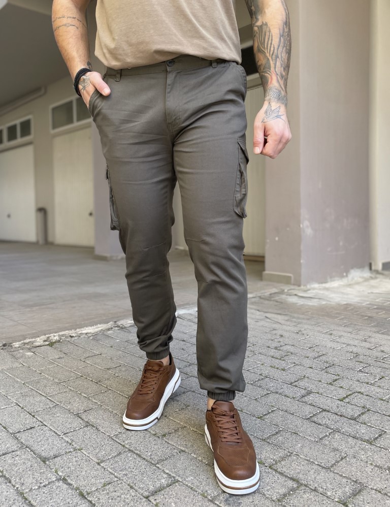 Ανδρικό cargo χακί παντελόνι υφασμάτινο με λάστιχο BC51201X φωτογραφία